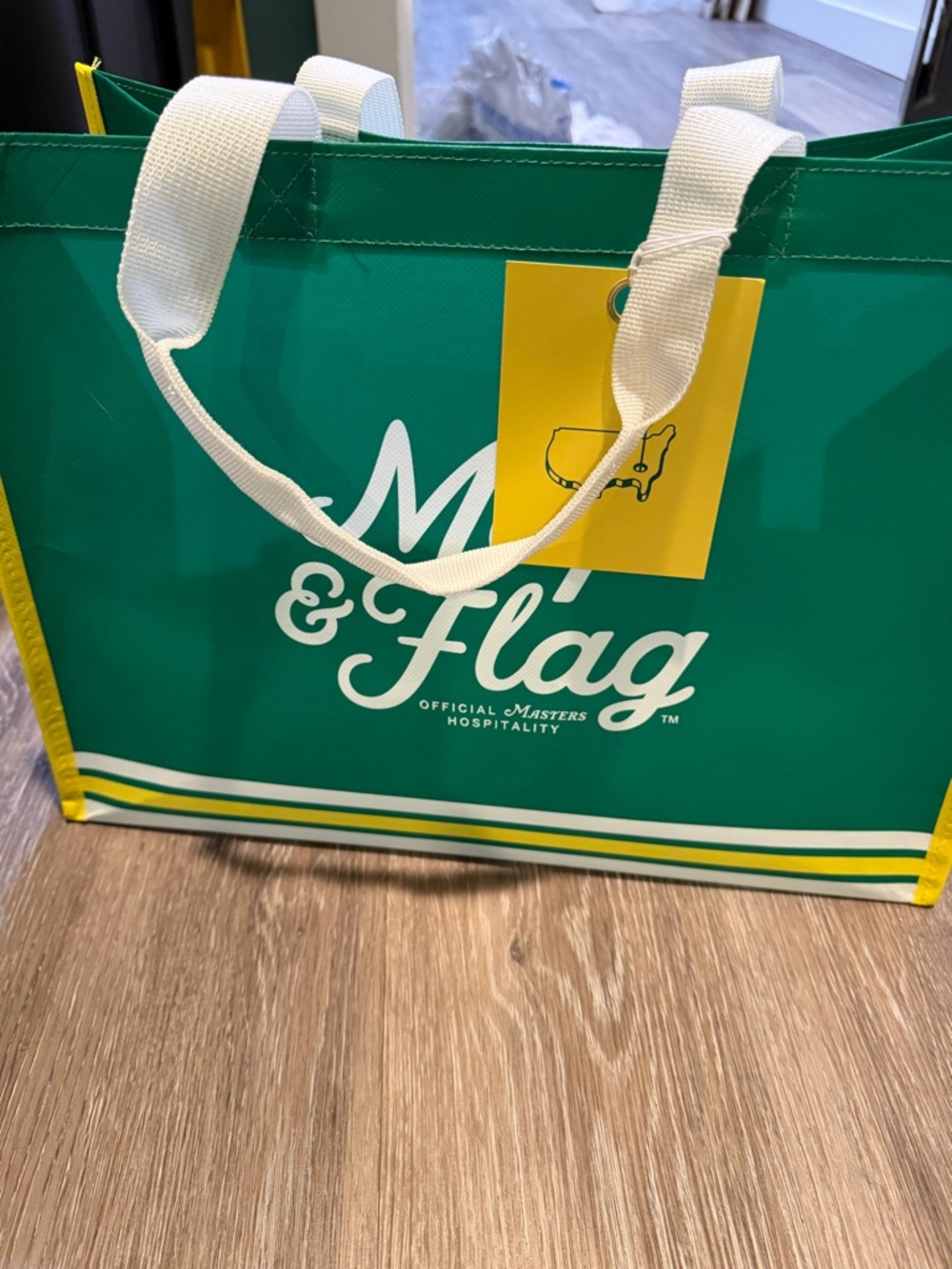 Green Reusable Tote Bag with White Handles